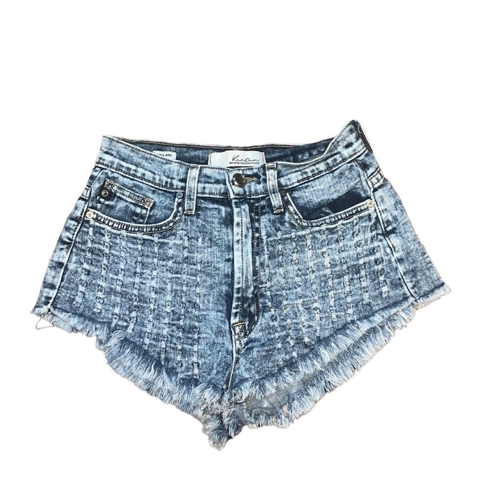 •KANCAN•ACID WASH DENIM DISTRESSED HIGH WAISTED SHORTS IN SIZE 24 EUC